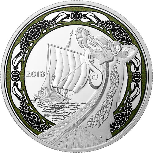 RCM-New-Release:--2018-1-Oz.-Pure-Silver-Coloured-Coin---Norse-Figureheads:-Northern-Fury